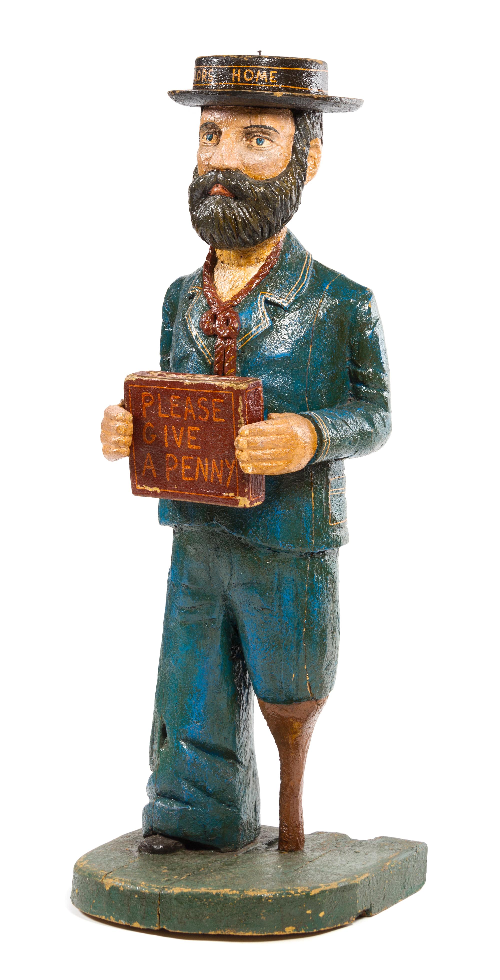 A Painted Wood Nautical Theme Shop Figure Height overall 49 inches.