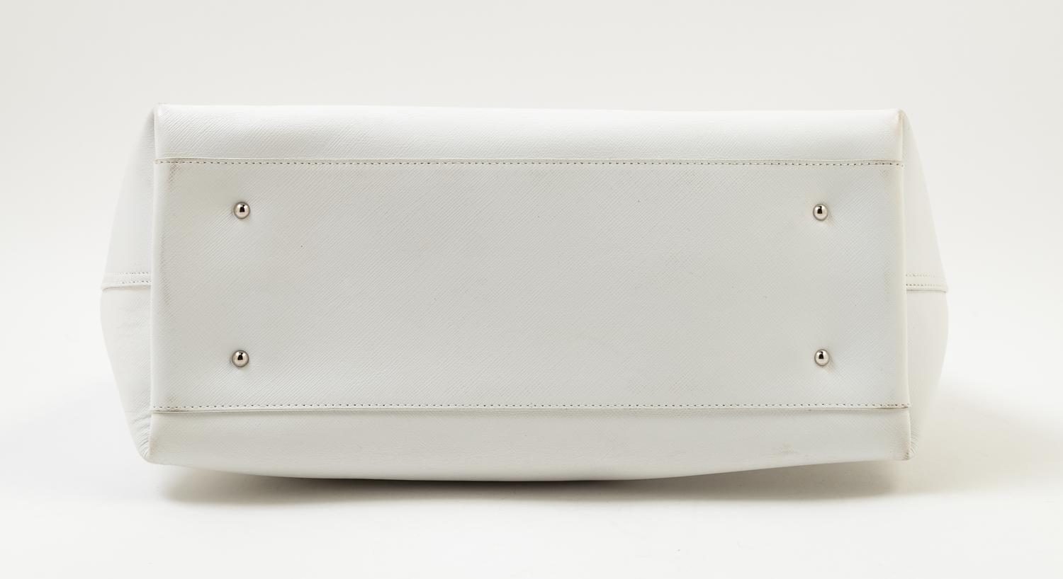 A Salvatore Ferragamo White Leather Tote Bag, 12.25" x 9.75" x 5.75"; Strap drop: 8.5".