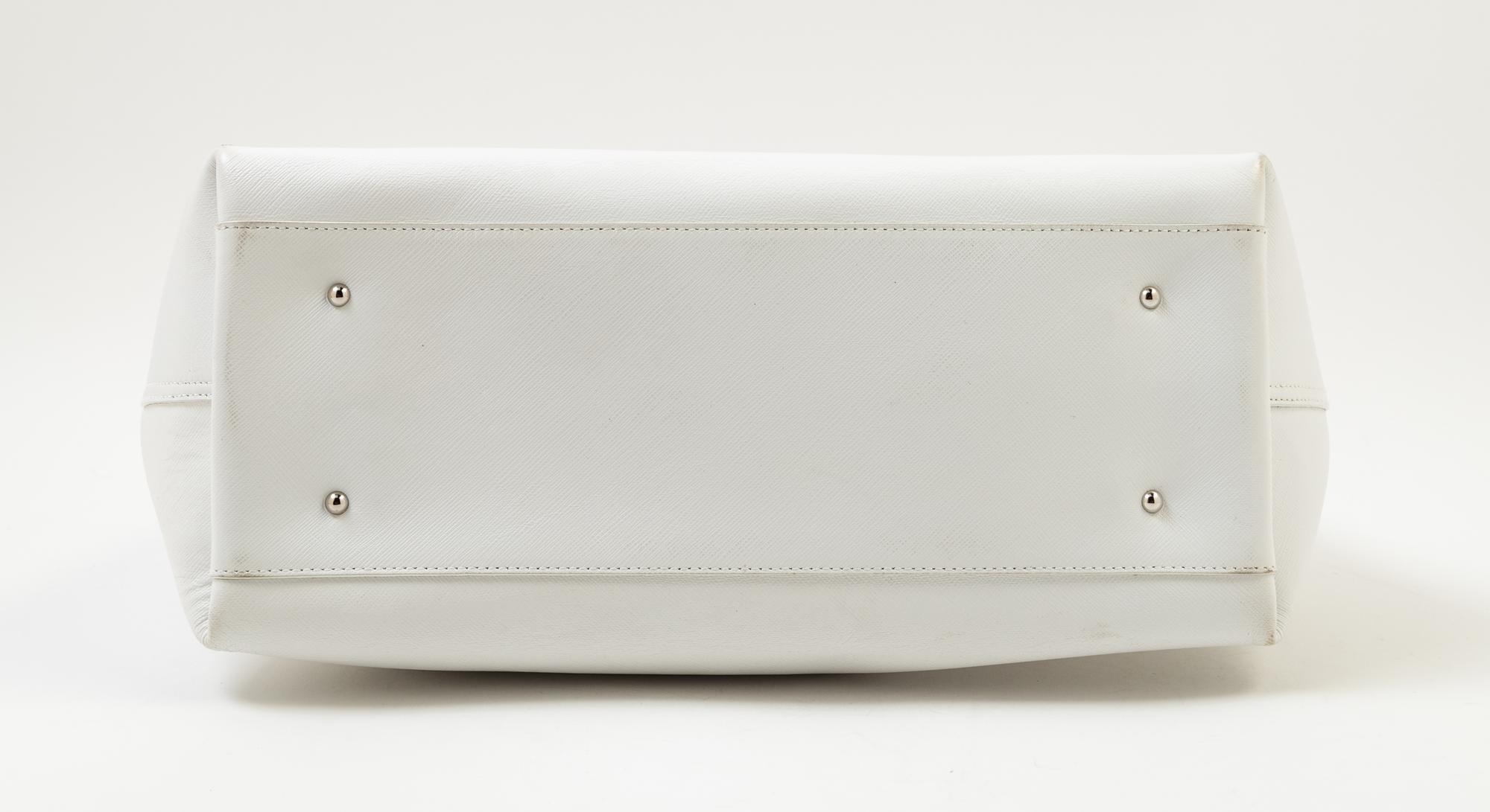 A Salvatore Ferragamo White Leather Tote Bag, 12.25" x 9.75" x 5.75"; Strap drop: 8.5".