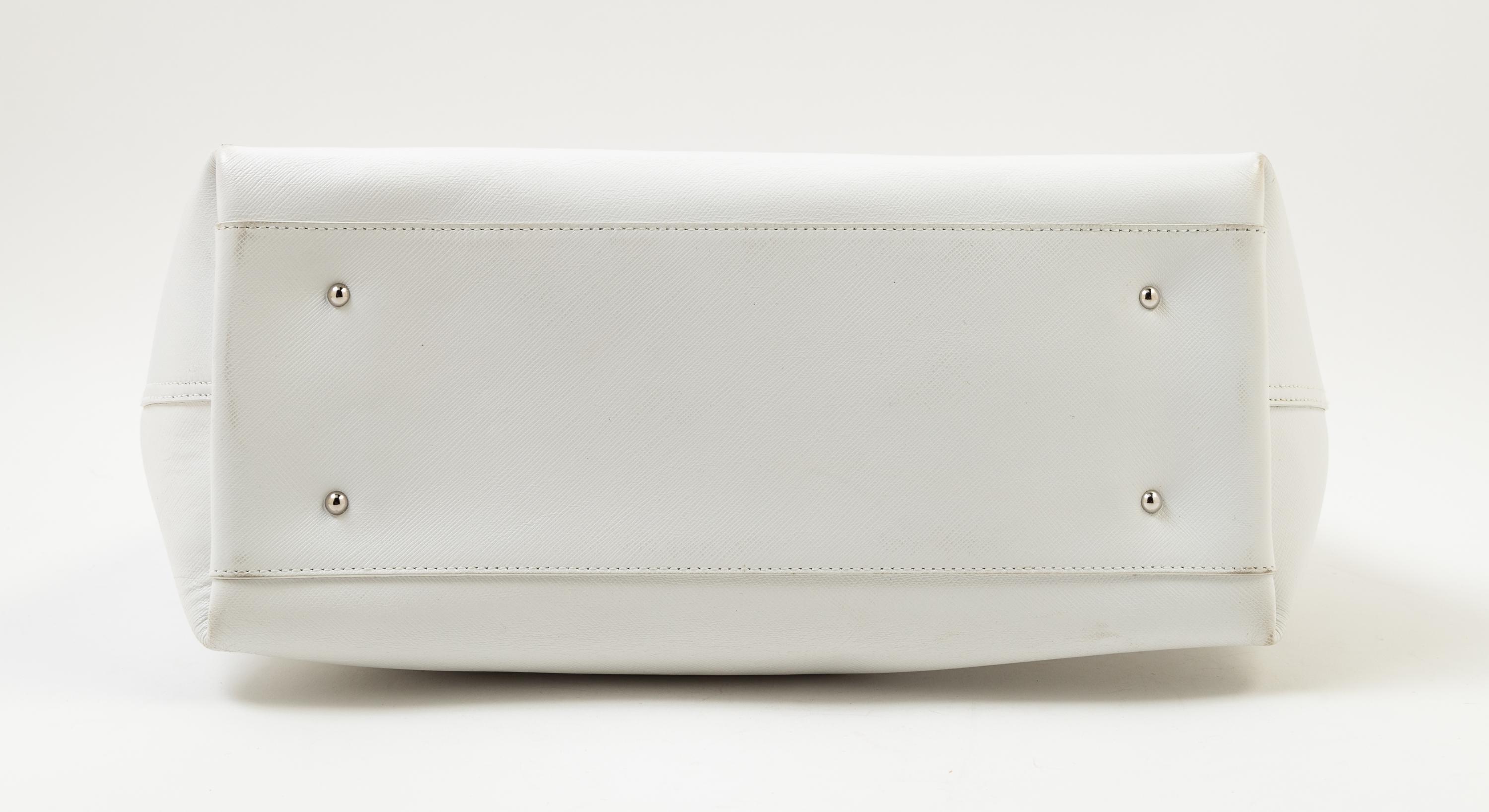 A Salvatore Ferragamo White Leather Tote Bag, 12.25" x 9.75" x 5.75"; Strap drop: 8.5".