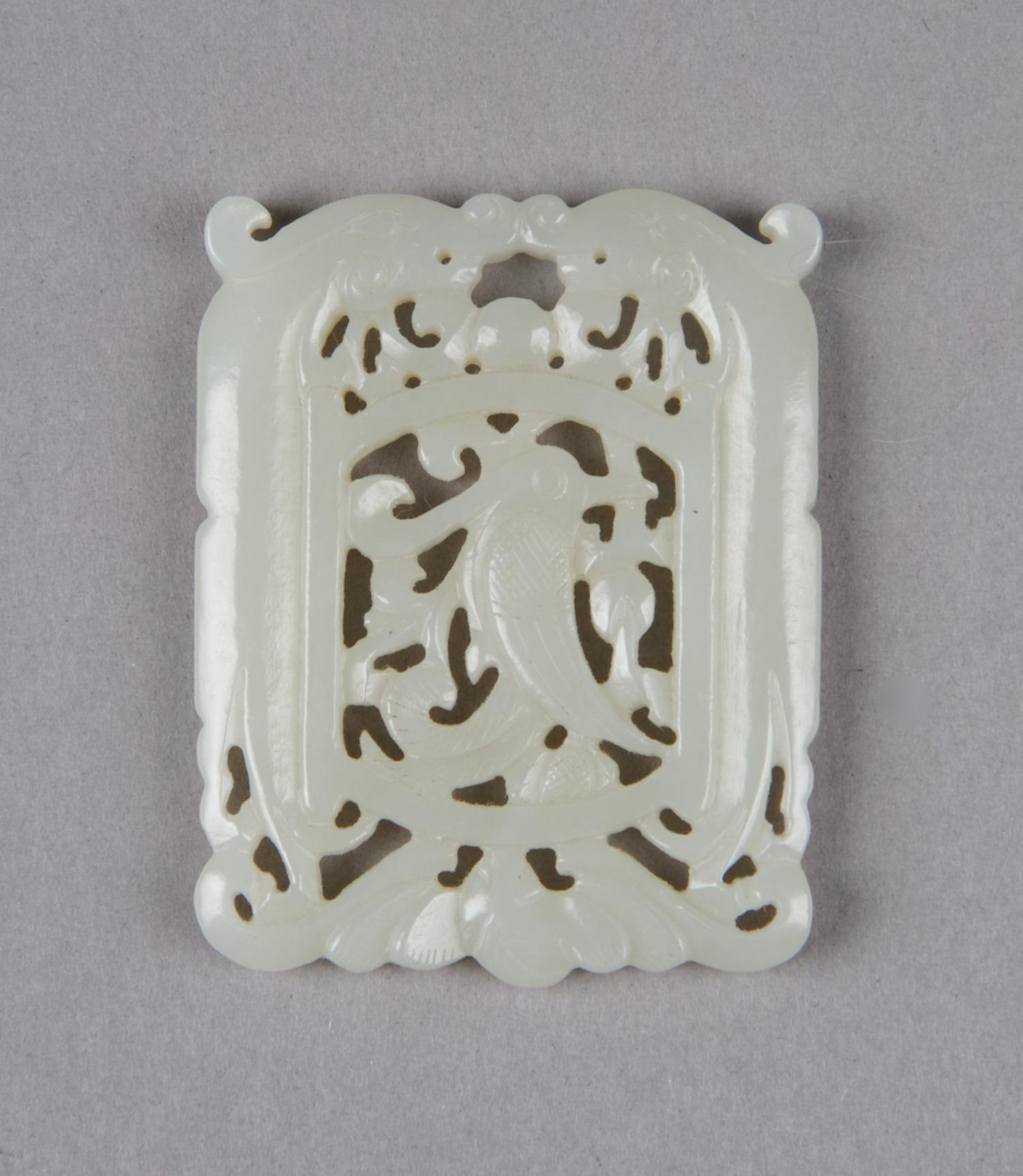 A Chinese Celadon Jade Plaque, Height 2 1/8 inches.