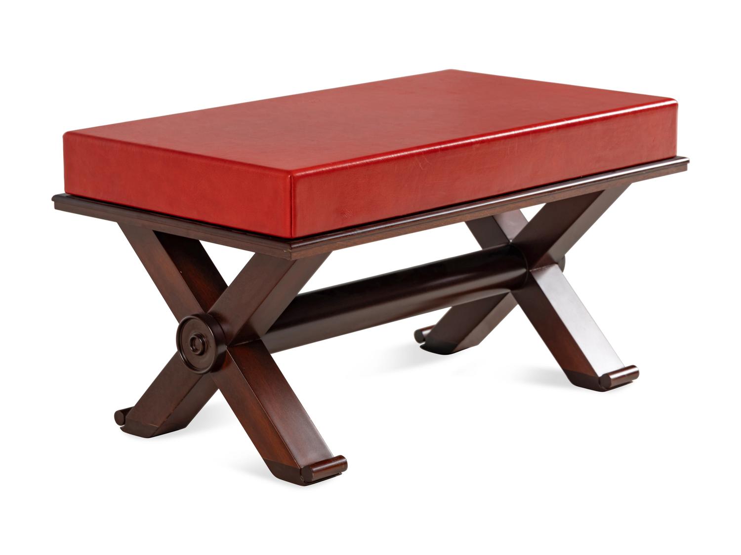 A Custom Red Leather-Upholstered Gilt Metal Stool
