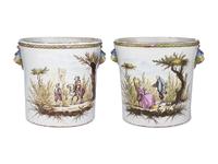 A Pair of French Polychrome Glazed Faience Jardinières
