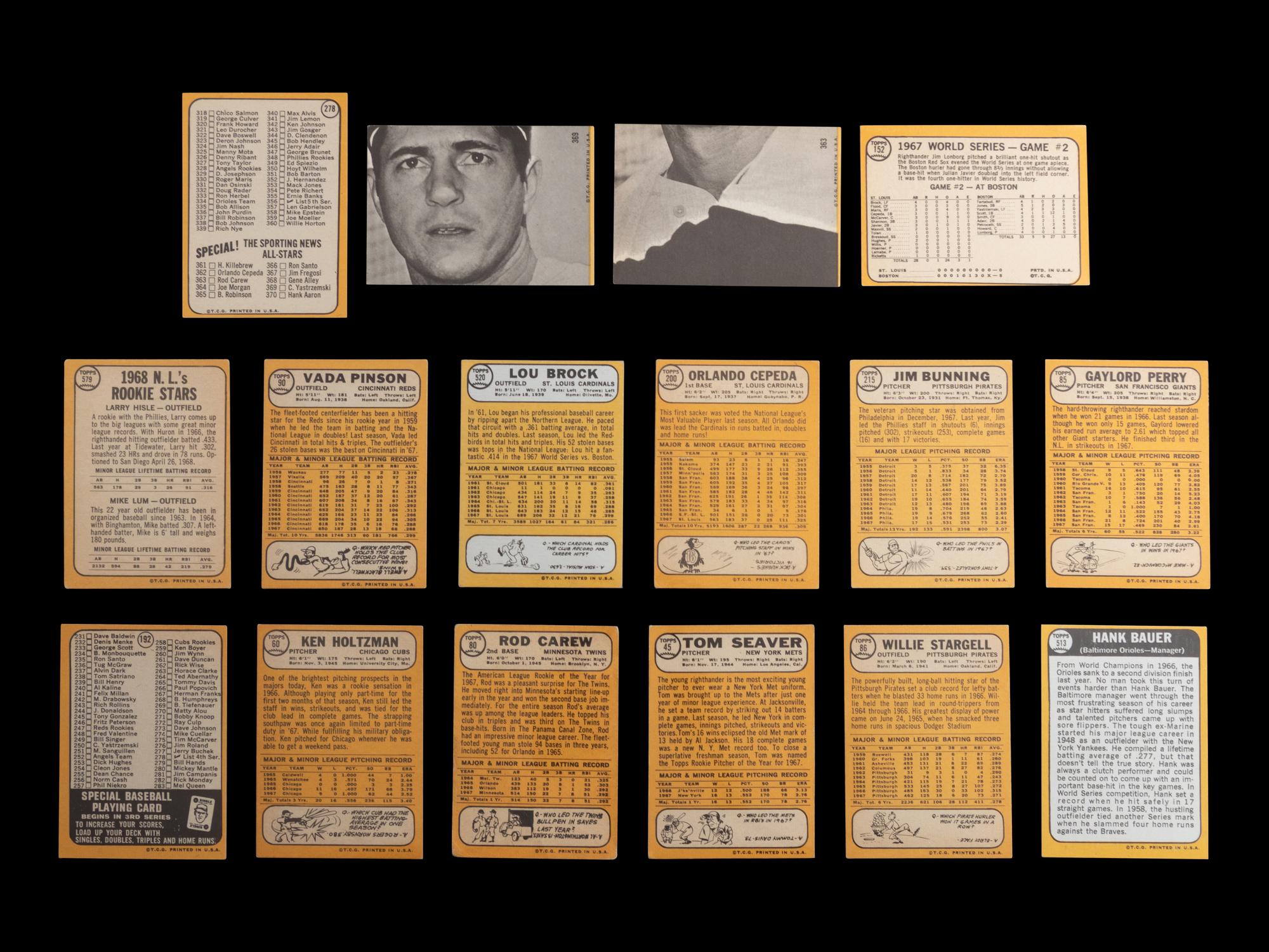 A Group of 16 1968 Topps Baseball Cards Featuring Multiple Hall of Famers and Notables (Including Tom Seaver and Rod Carew),
