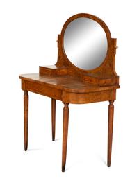 An English Burlwood Dressing Table with Swing Oval Mirror