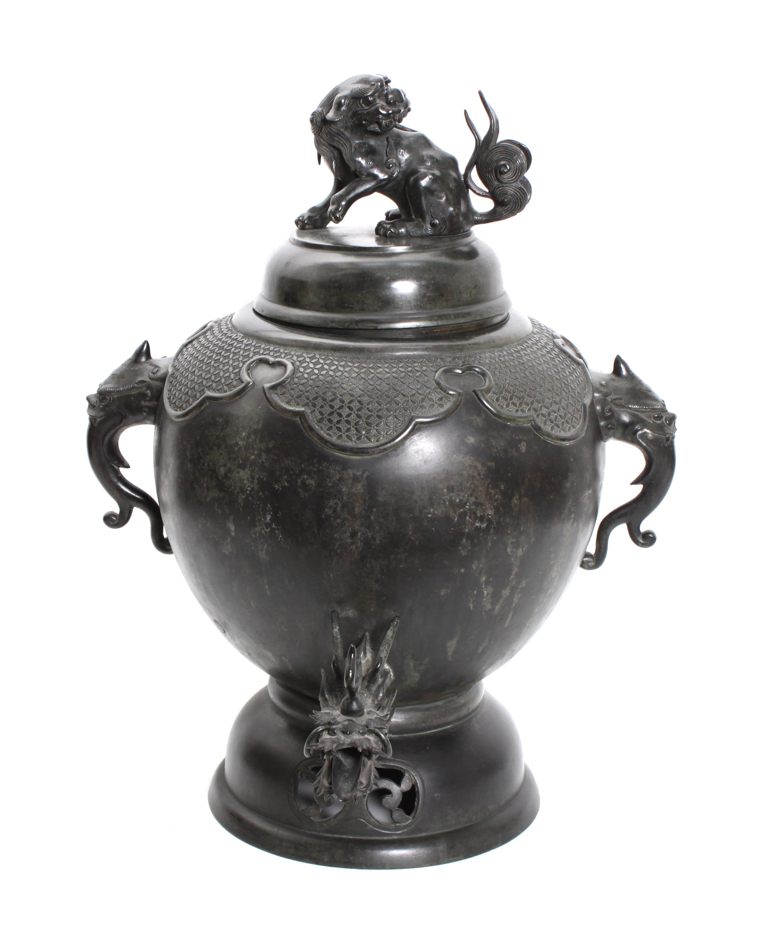 A Southeast Asian Bronze Urn Height 22 x width 16 x depth 16 inches