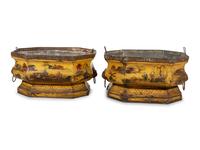 A Pair of Continental Tôle Peinte and Lead Jardinières