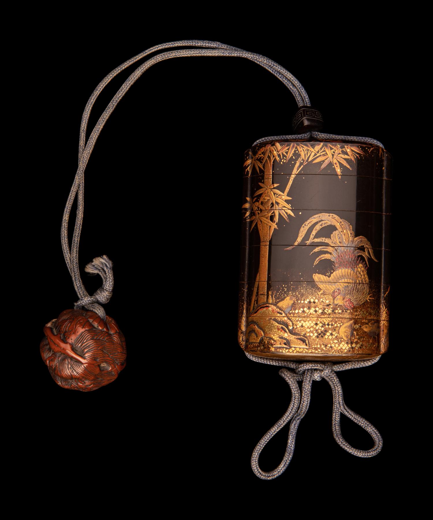 A Japanese Gold and Brown Lacquer Five-Case Inro