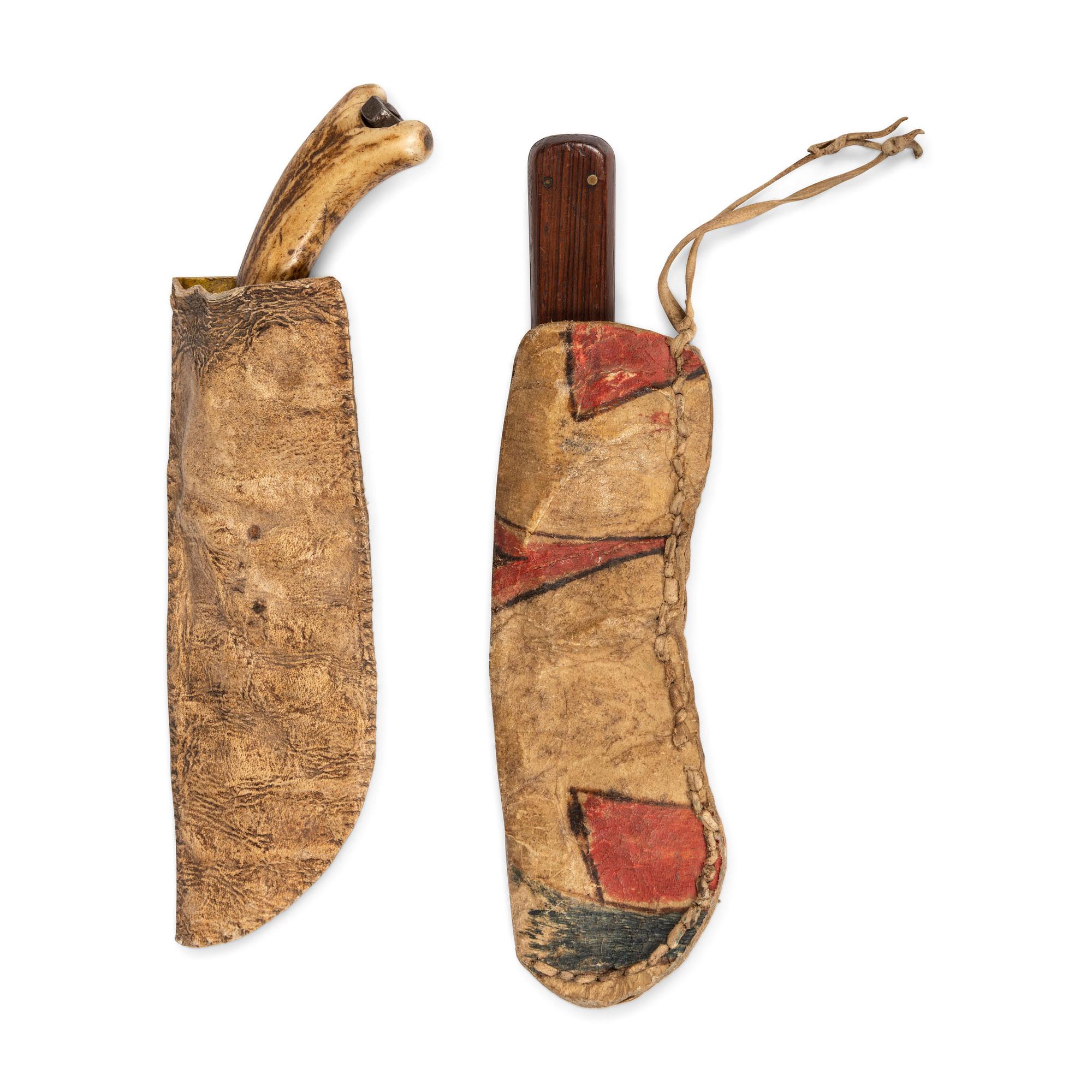 Plains Knife Sheaths, made of Recycled Parfleche — lot of two