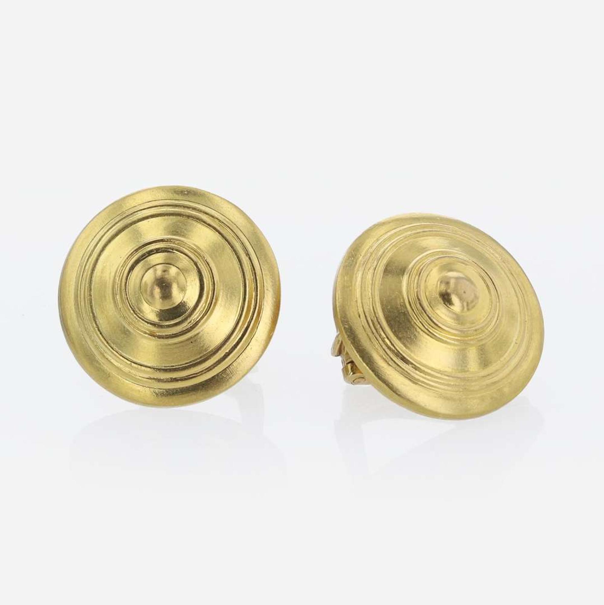 Ilias Lalaounis 18K Yellow Gold Shield Earrings Greece