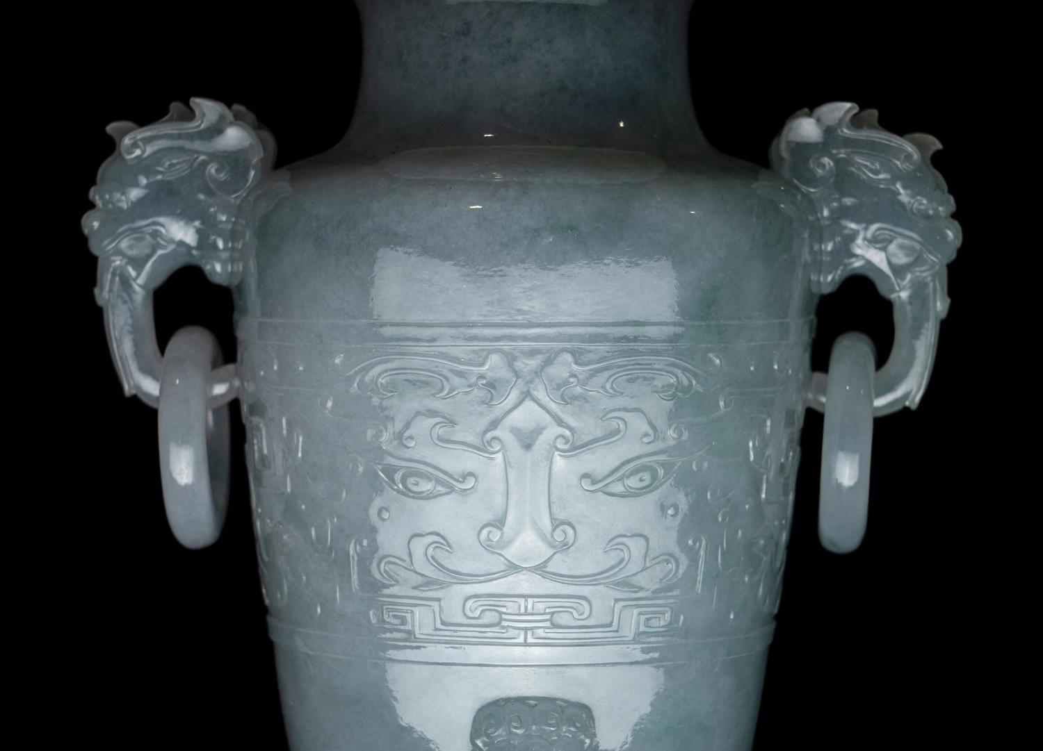 A Translucent Greyish-Celadon Jadeite Covered Vase