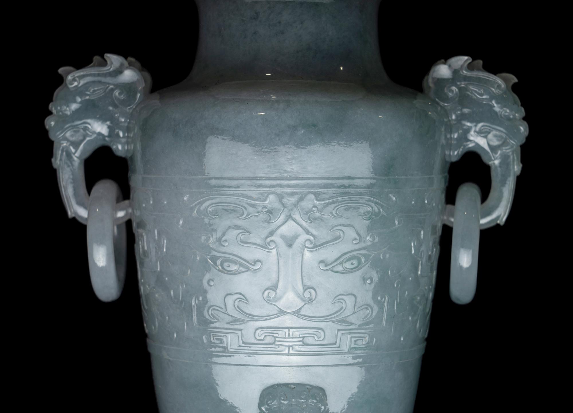 A Translucent Greyish-Celadon Jadeite Covered Vase