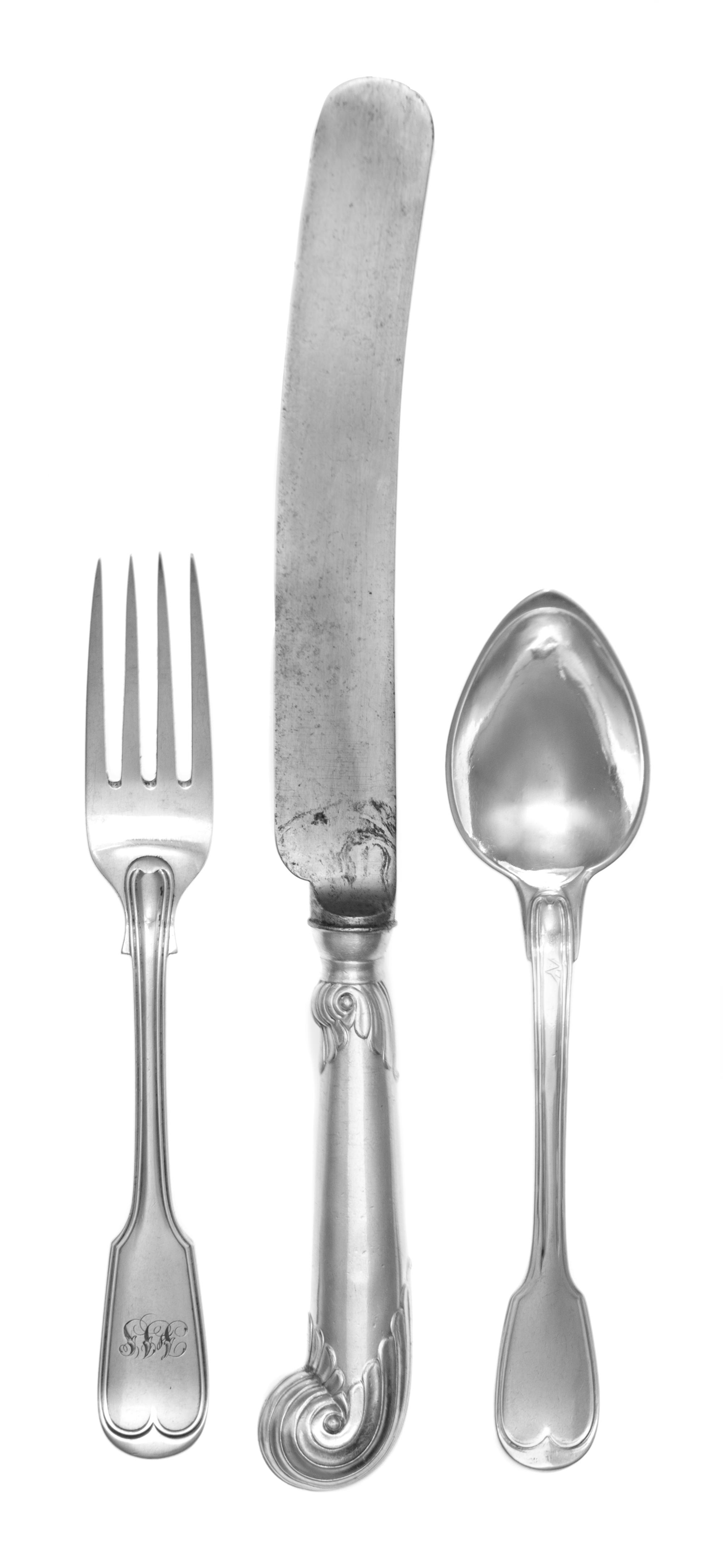 An Assembled Silver Flatware Service, Various Makers, Thread and Fiddle pattern, comprising: 8 dinner knives 6 Irish dinner forks 5 Eng