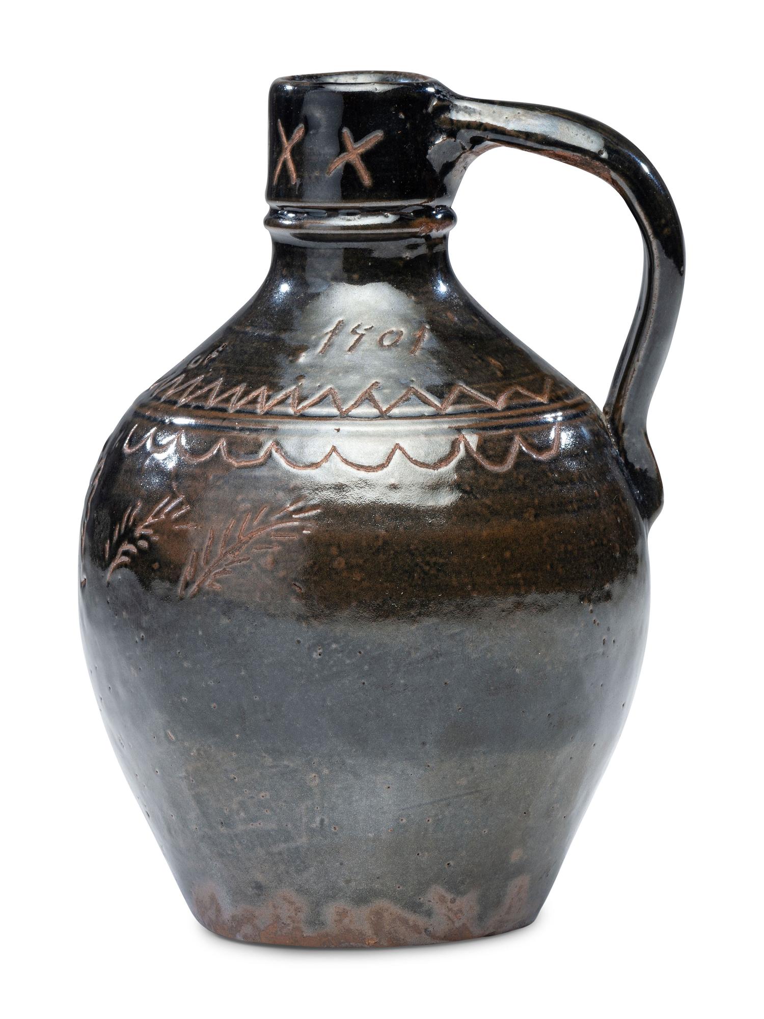 A Potter Ridge Albany Slip-Glazed and Incised Jug
