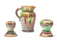 Three Shenandoah Valley Multi-Glazed Redware Items, Attributed to J. Eberly &; Co. or S. Bell, Strasburg, VA, Circa 1890