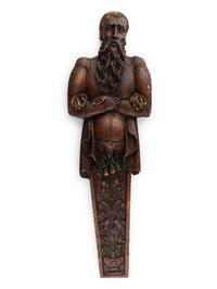 A Northern European Carved Fruitwood Figural Architectural Element