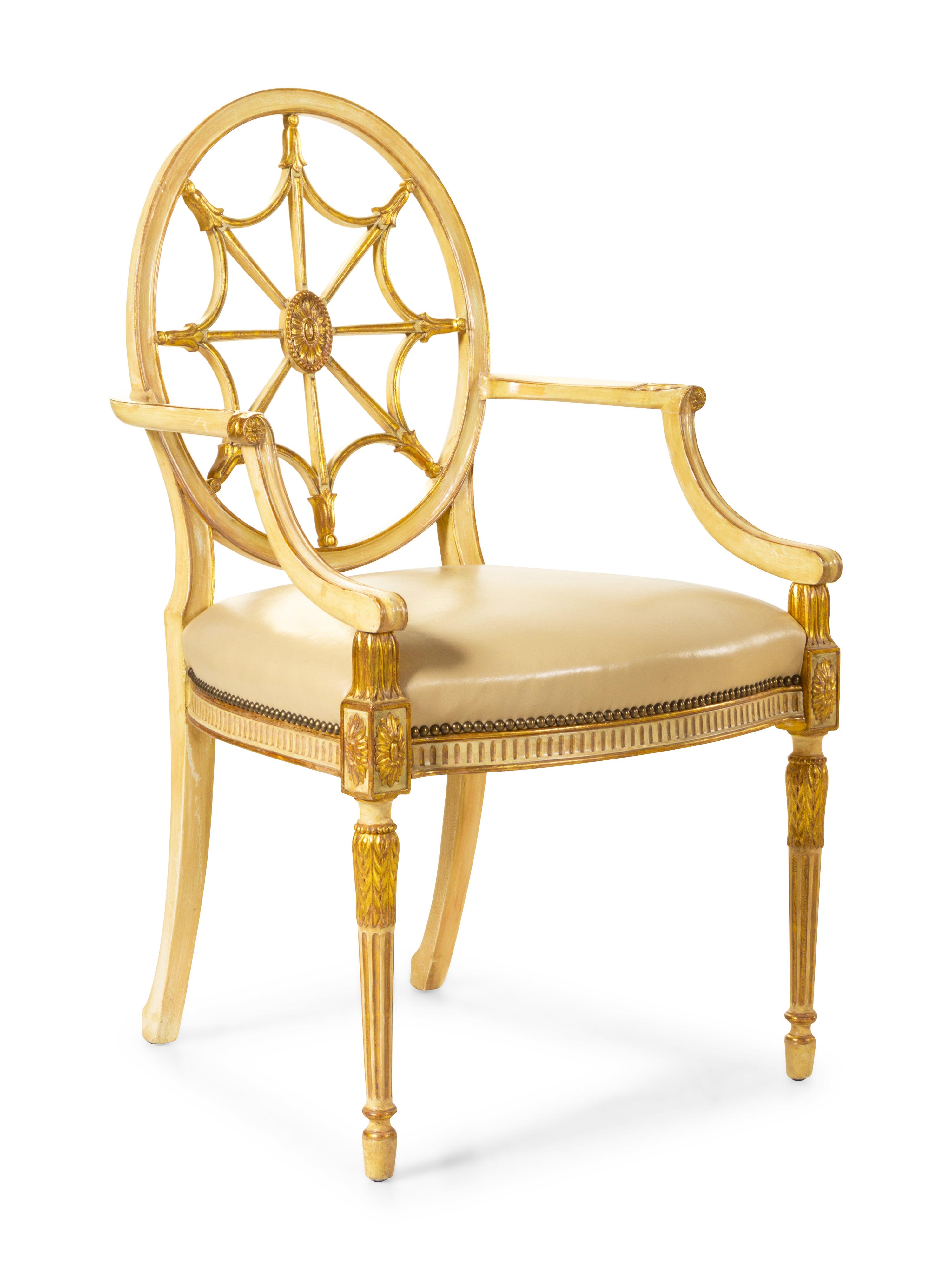 A Set of Twelve George III Style Cream-Painted and Parcel Gilt Dining Chairs