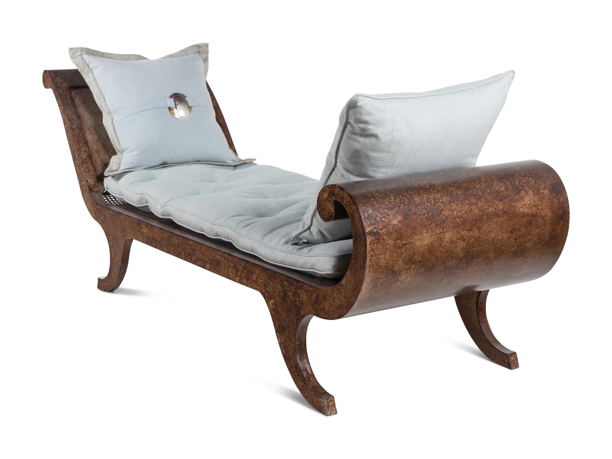 A Pair of Contemporary Patinated Metal Recamiers