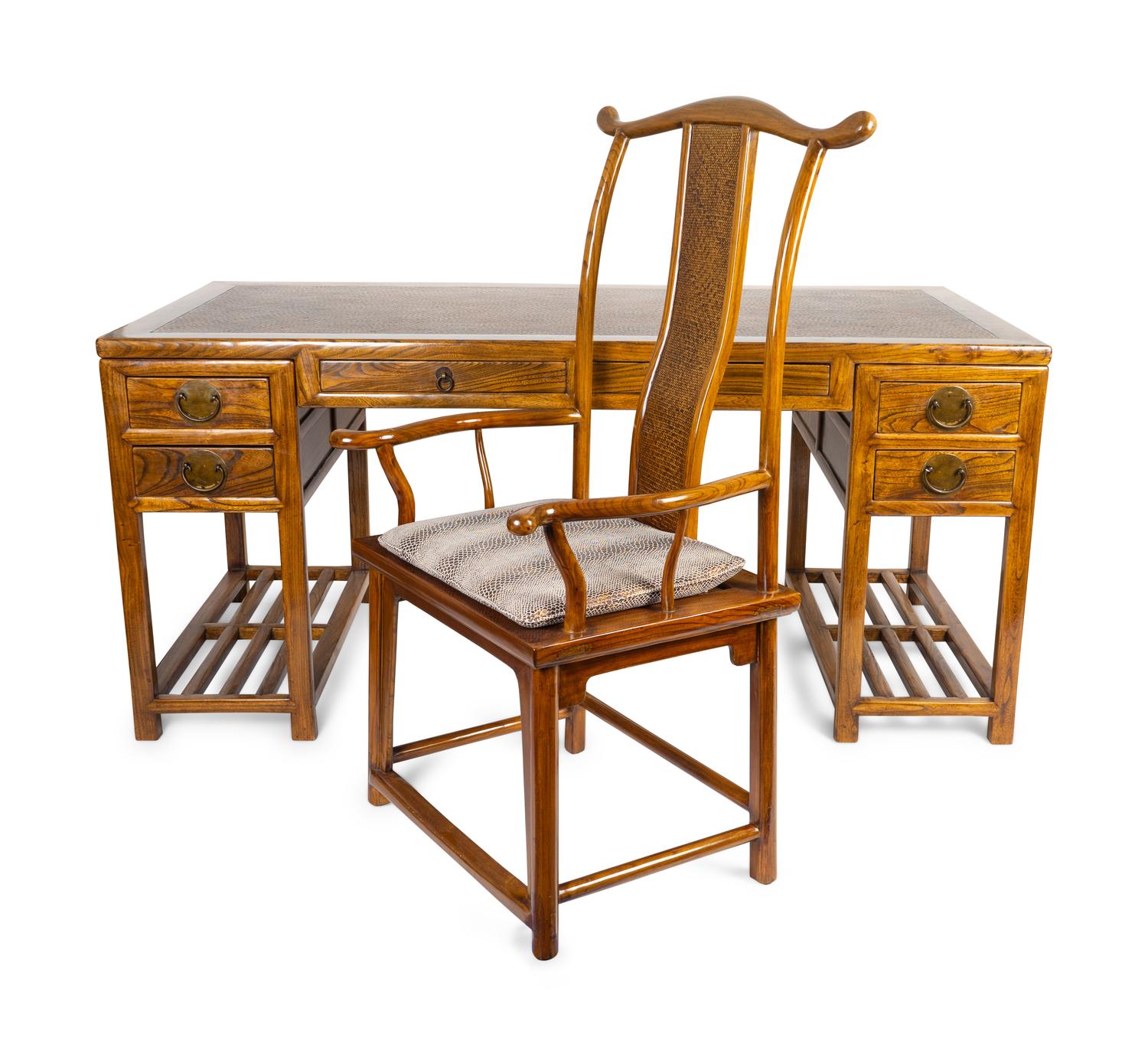 A Chinese Softwood Writing Desk and an Official's Hat Armchair — 20TH CENTURY