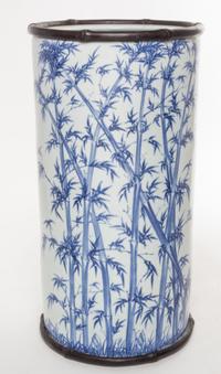 A Chinese Blue and White Porcelain Umbrella Stand Height 18 1/2 inches.