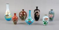 A Collection of Seven Japanese Cloisonne Cabinet Vases, Height of tallest 7 1/4 inches.
