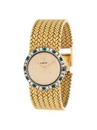 CORUM, 18K YELLOW GOLD, DIAMOND AND EMERALD WRISTWATCH