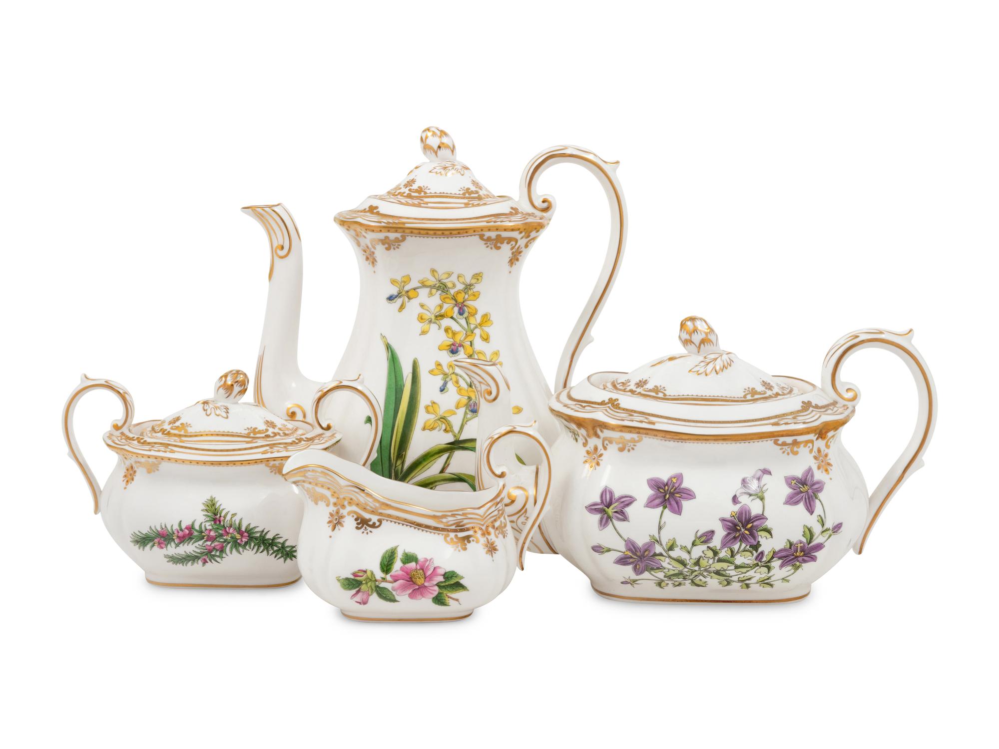 A Spode Stafford Flowers Porcelain Four-Piece Tea and Coffee Service