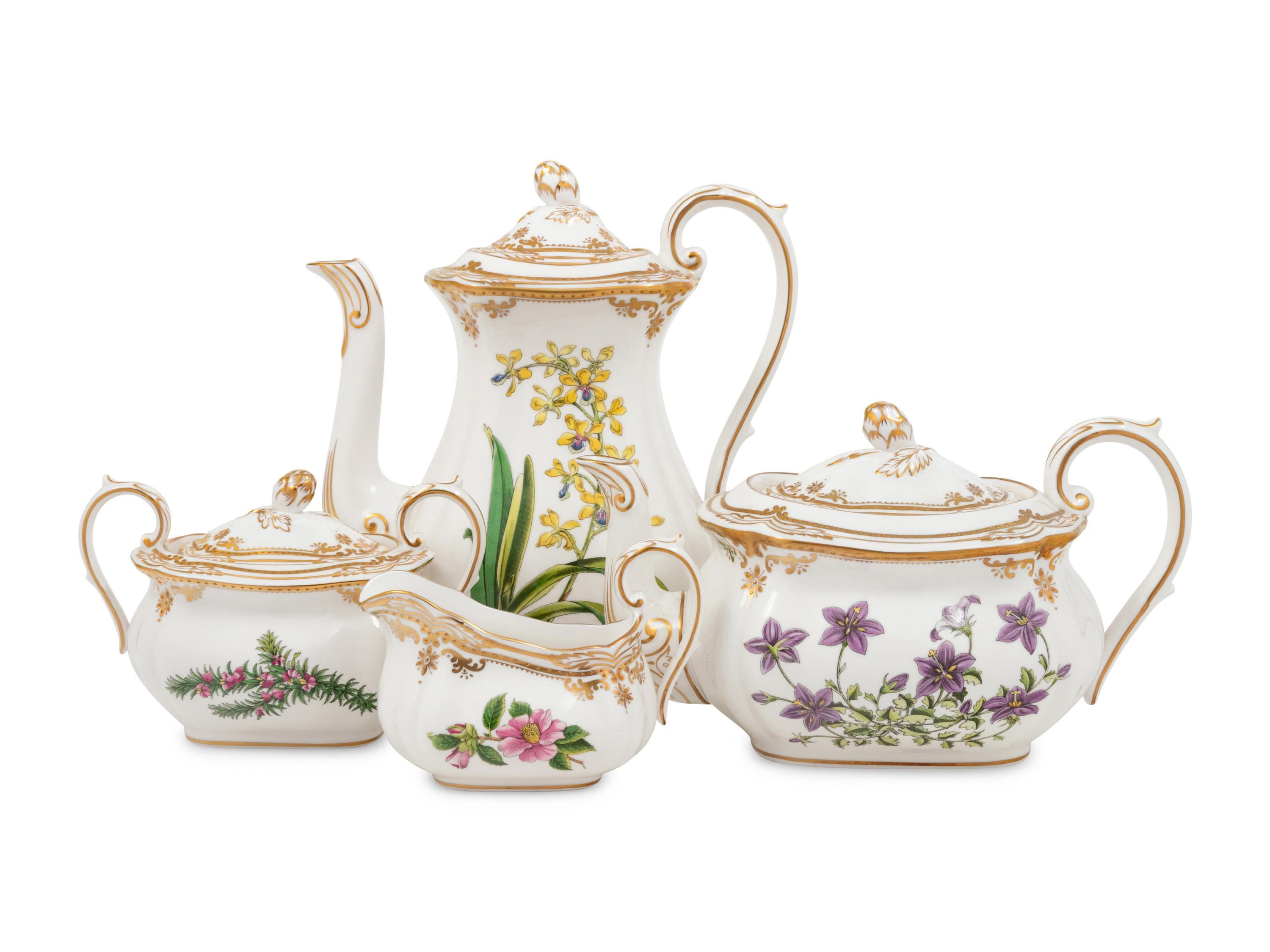 A Spode Stafford Flowers Porcelain Four-Piece Tea and Coffee Service