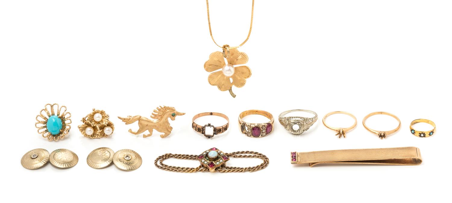 A Collection of Yellow Gold and Gold Filled Jewelry and Accessories, 32.40 dwts