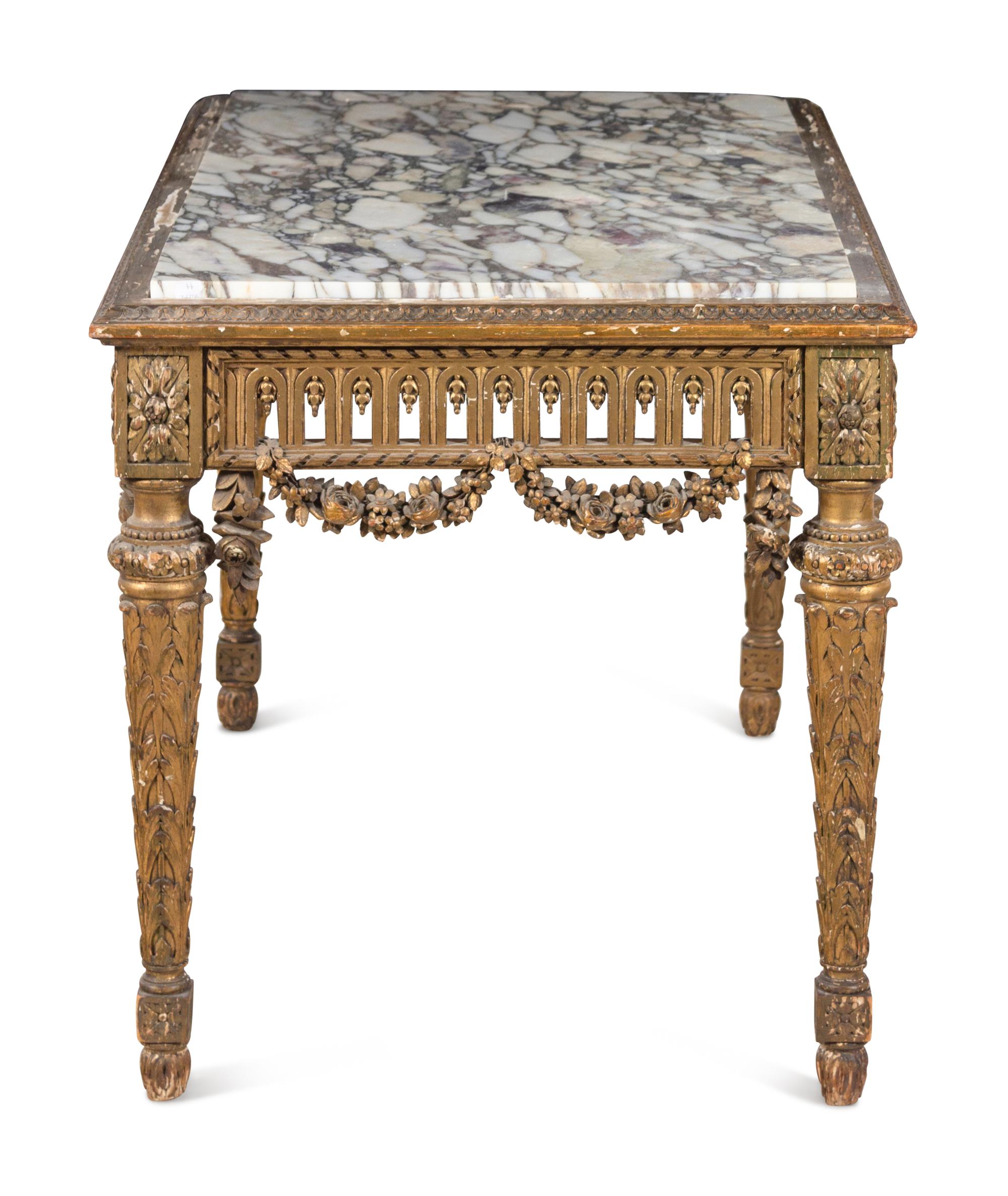 A Louis XVI Style Giltwood Marble-Top Center Table