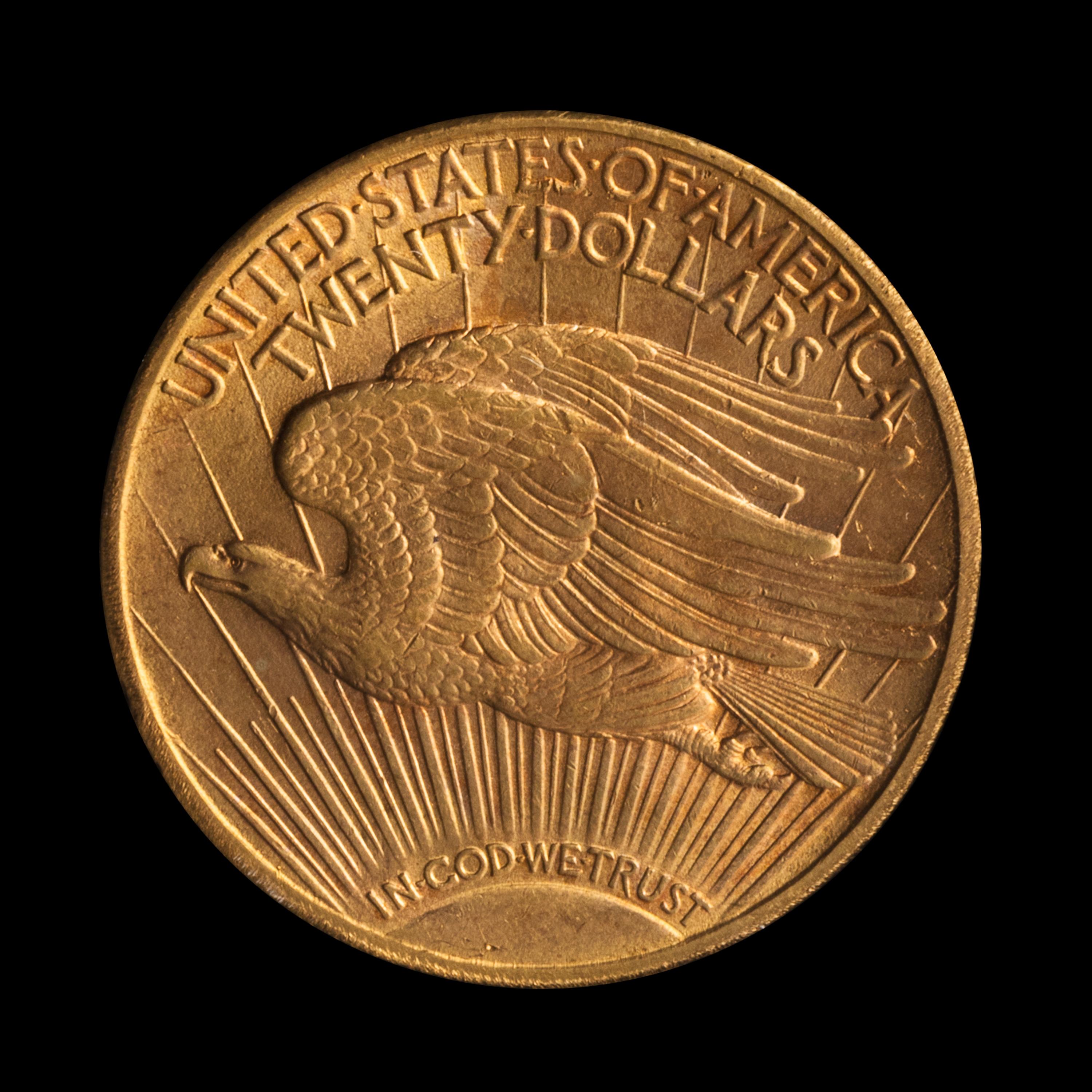 A United States 1908-D St. Gaudens: Motto $20 Gold Coin