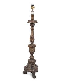A Large Silvered Wood Pricket Mounted as a Lamp