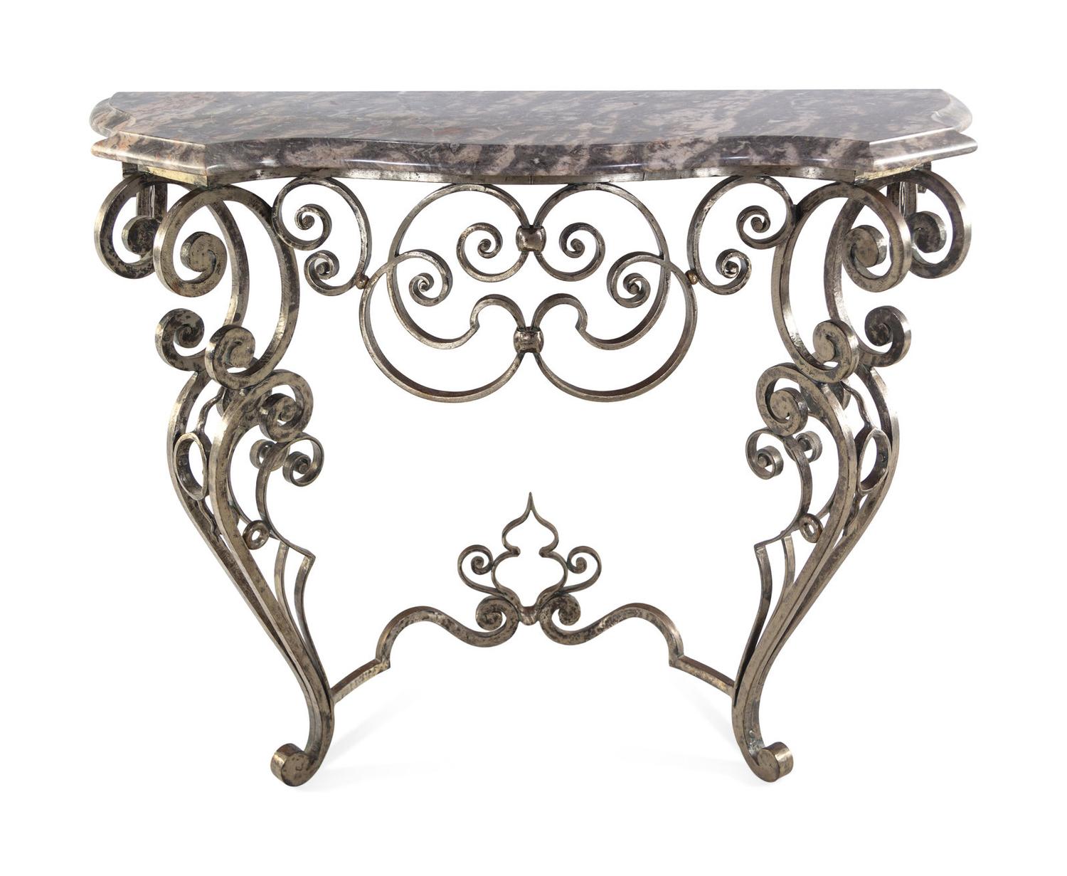 A French Steel Marble-Top Console Table