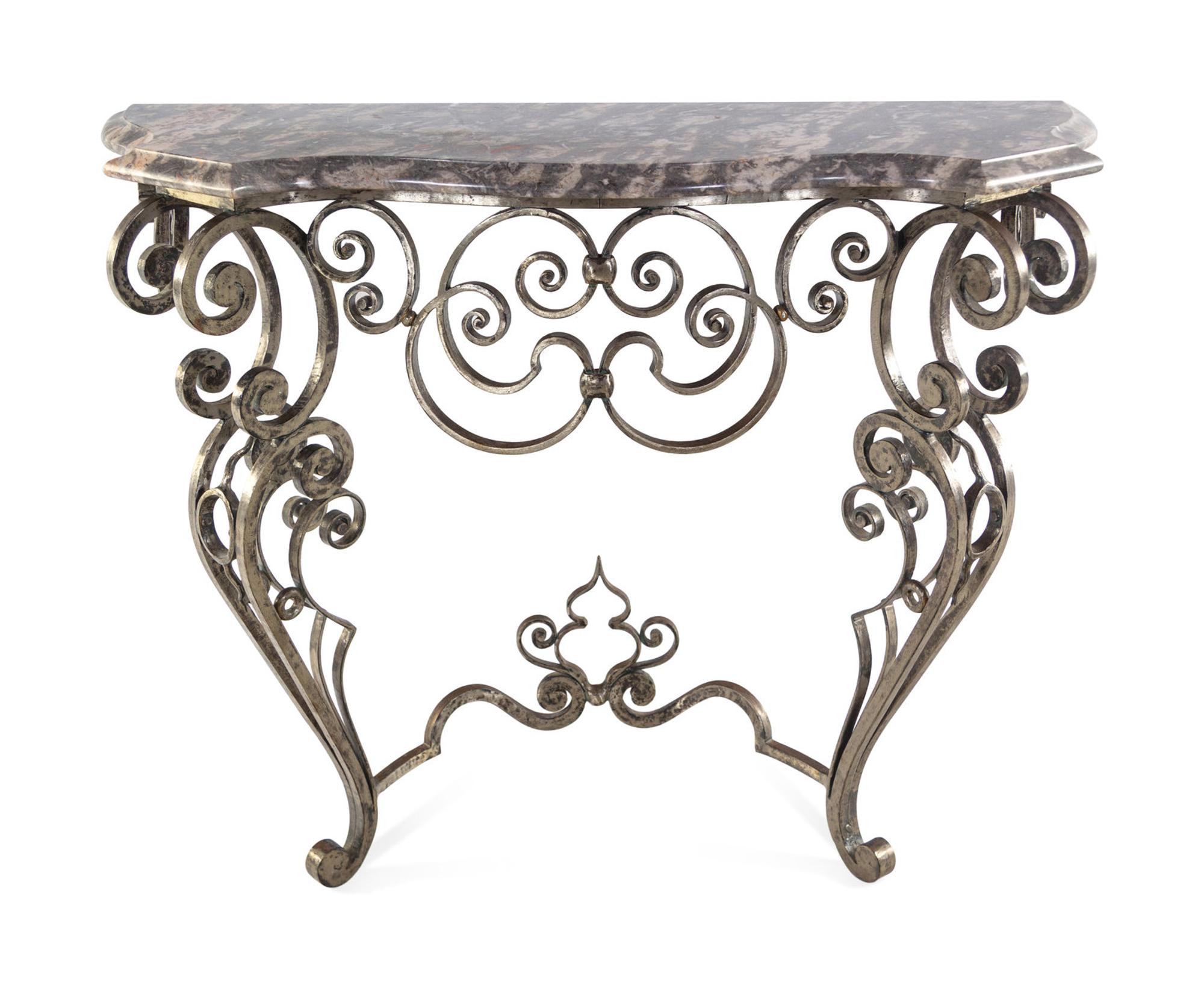 A French Steel Marble-Top Console Table