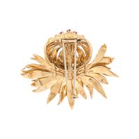 CARTIER, YELLOW GOLD AND RUBY THISTLE BROOCH