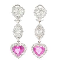 A Pair of White Gold, Diamond and Pink Sapphire Pendant Earrings, 4.80 dwts.