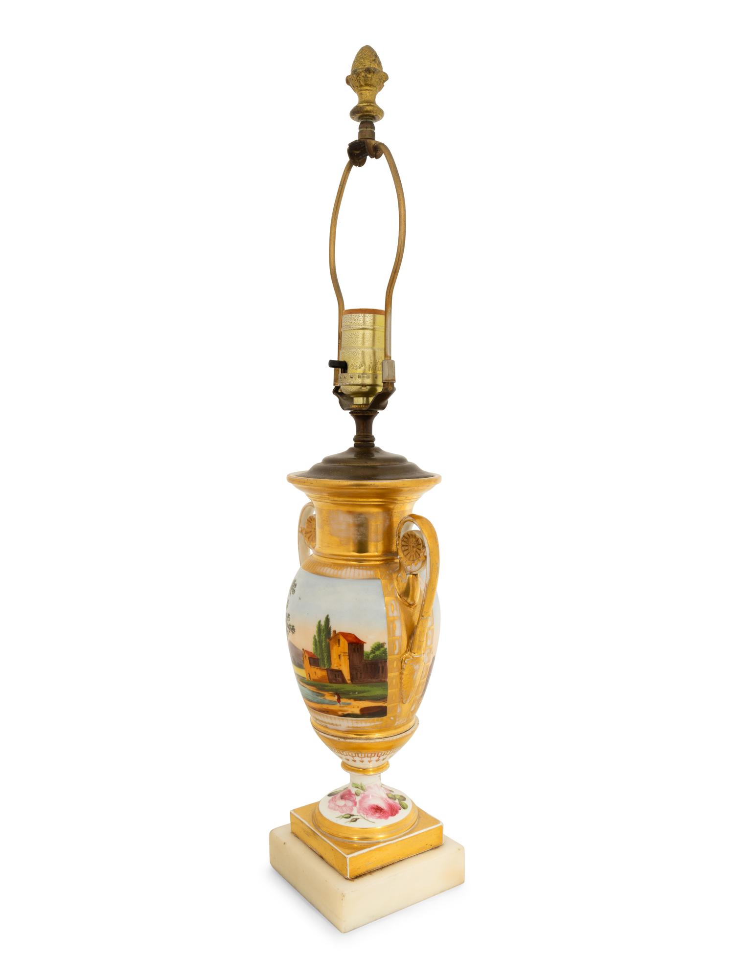 A Paris Porcelain Parcel Gilt Vase Mounted as a Lamp