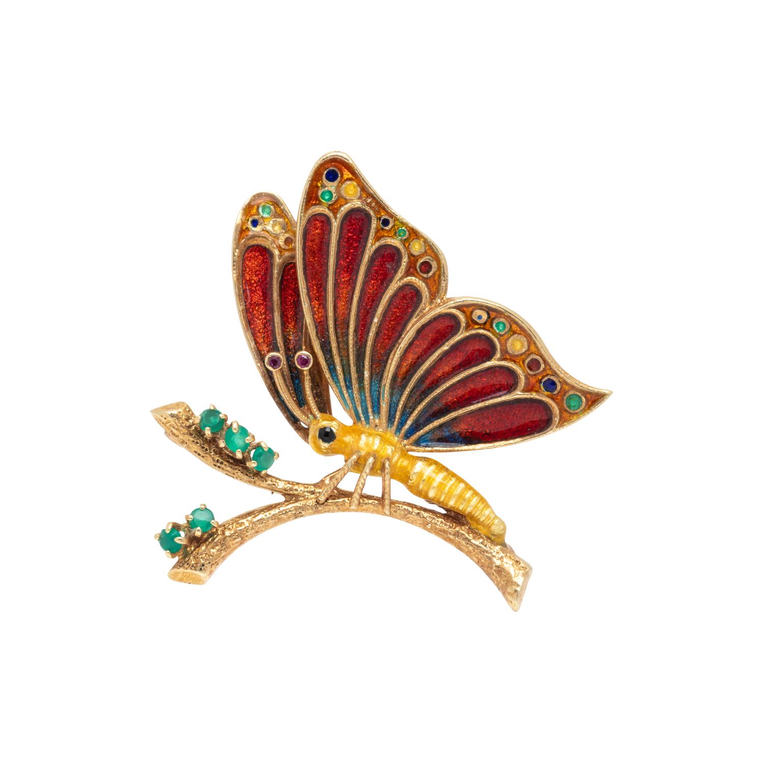 YELLOW GOLD AND ENAMEL BUTTERFLY PIN