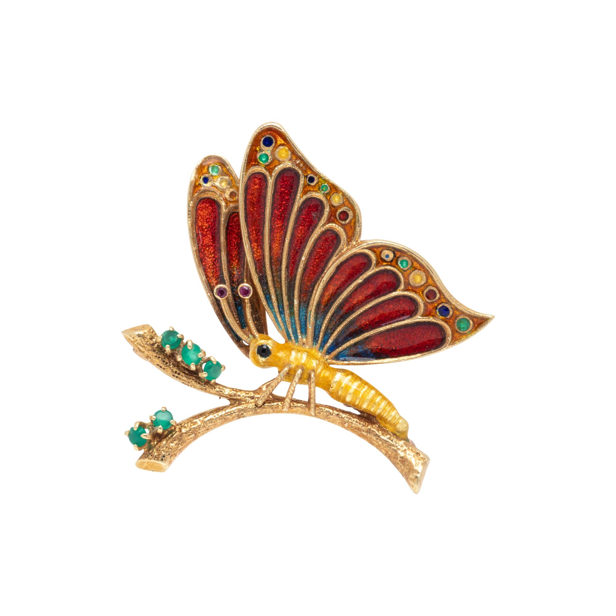 YELLOW GOLD AND ENAMEL BUTTERFLY PIN
