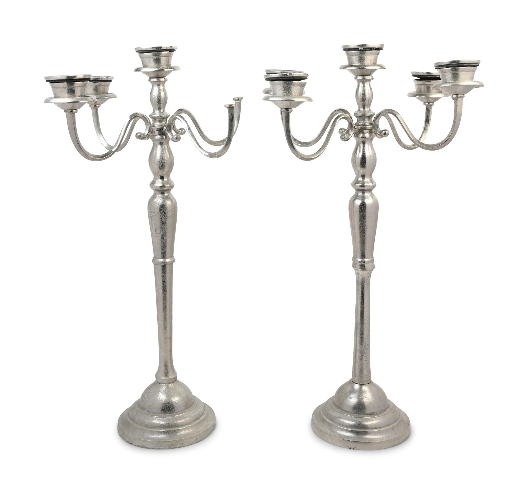 A Large Pair of Silver-Plate Five-Light Candelabra