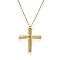 A Byzantine-Style Gold and Glass Cross Pendant — with a gold chain