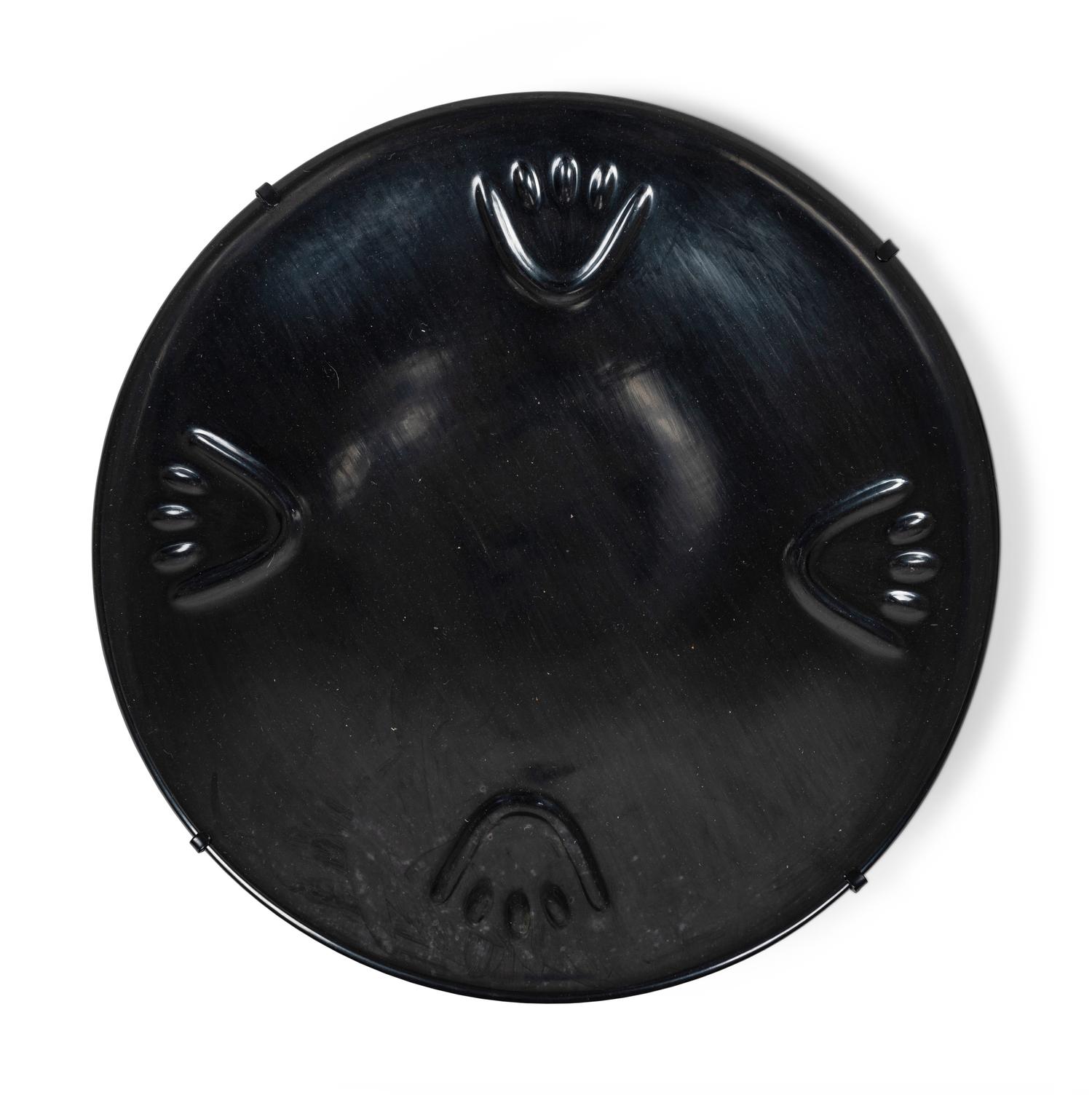 Blackware Pottery Plate, with Bear Paws