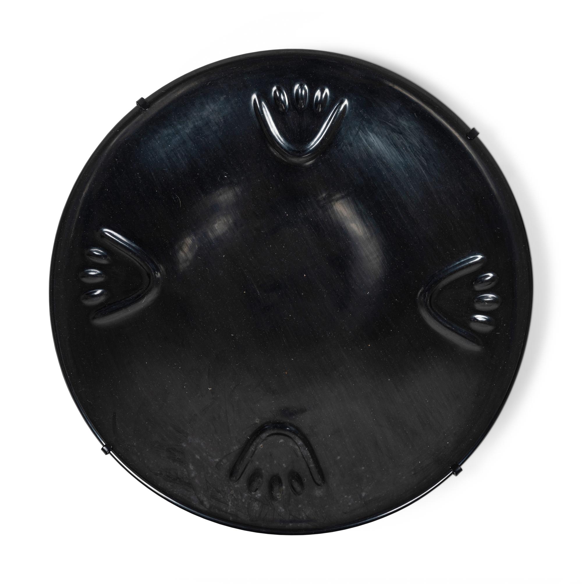 Blackware Pottery Plate, with Bear Paws