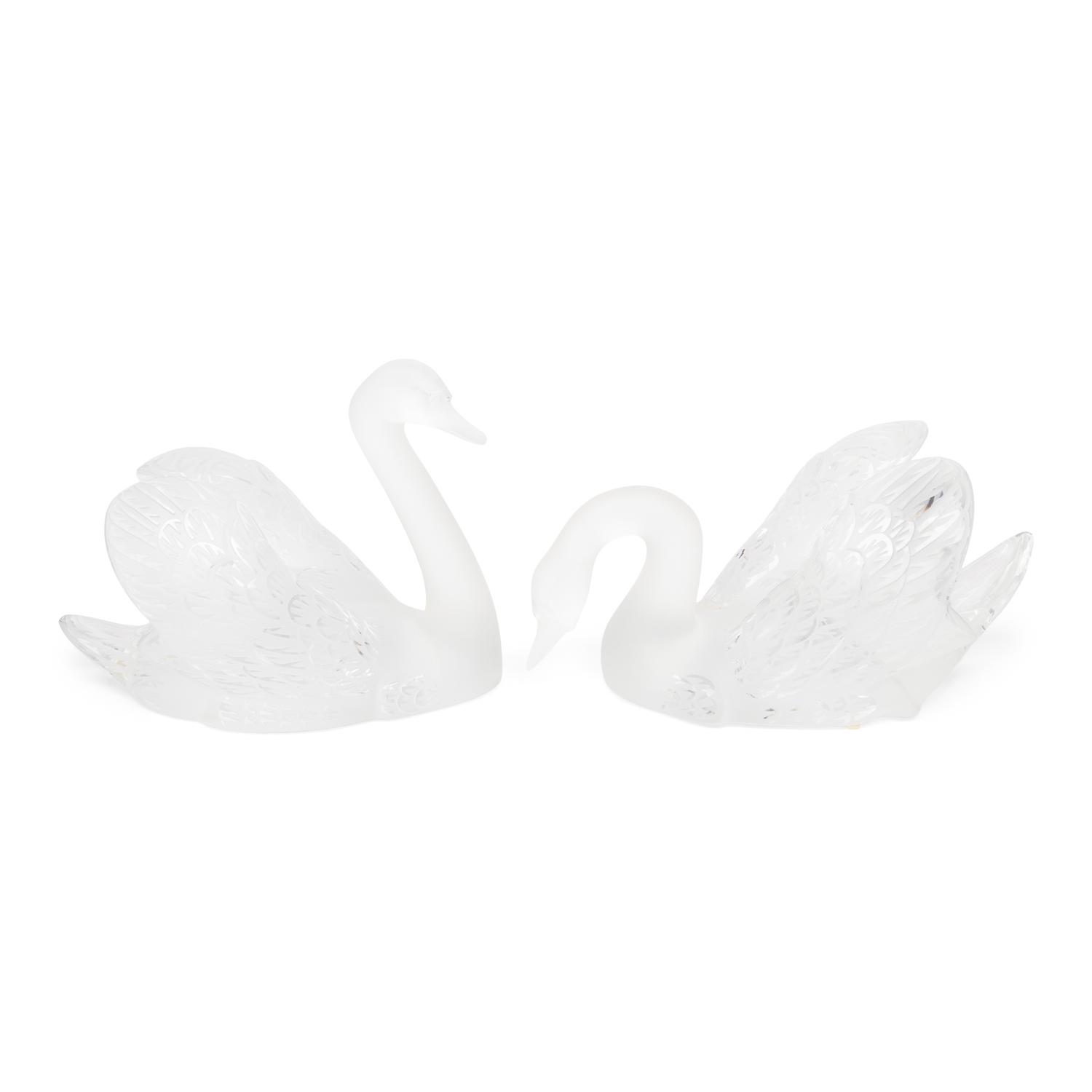 A Pair of Lalique Miroir Cygnes Sculptures