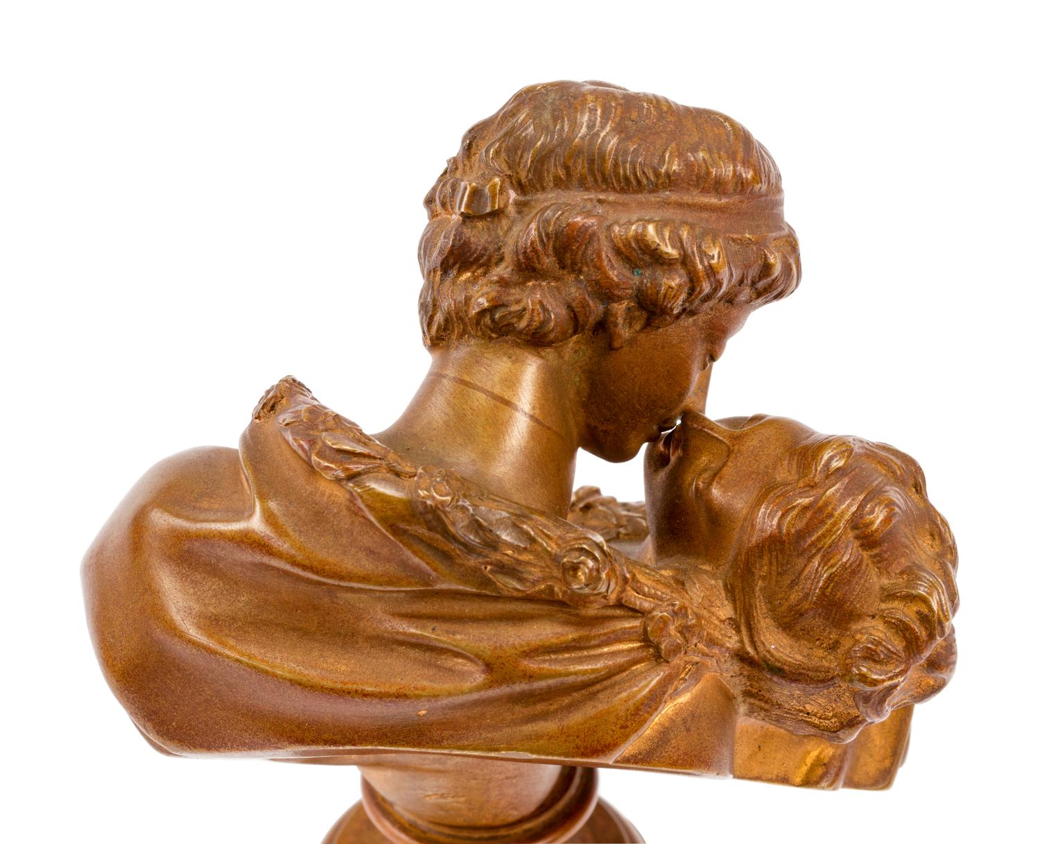 A French Gilt Bronze and Marble Bust of Lovers After Jean-Antoine Houdon