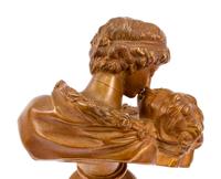 A French Gilt Bronze and Marble Bust of Lovers After Jean-Antoine Houdon