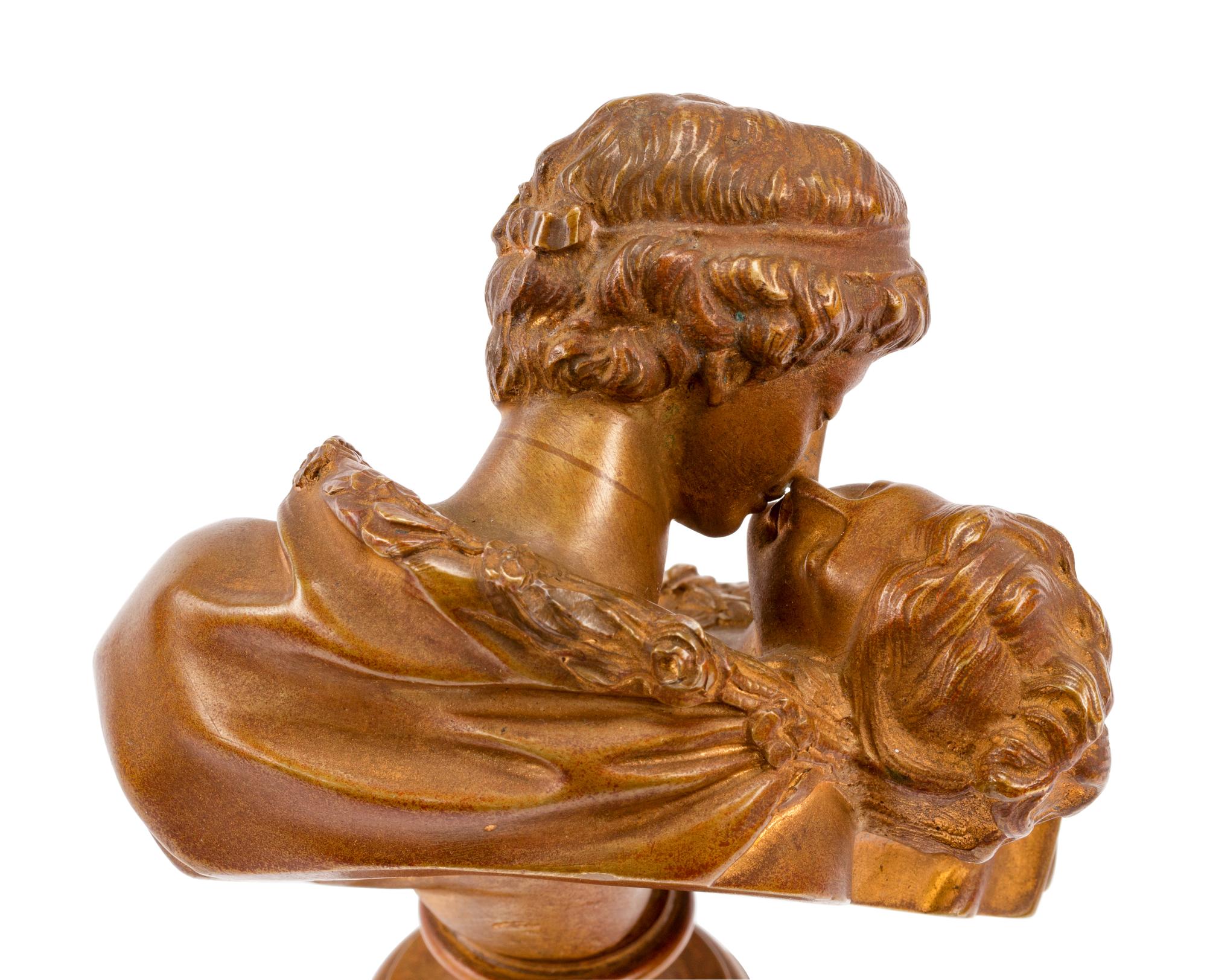 A French Gilt Bronze and Marble Bust of Lovers After Jean-Antoine Houdon