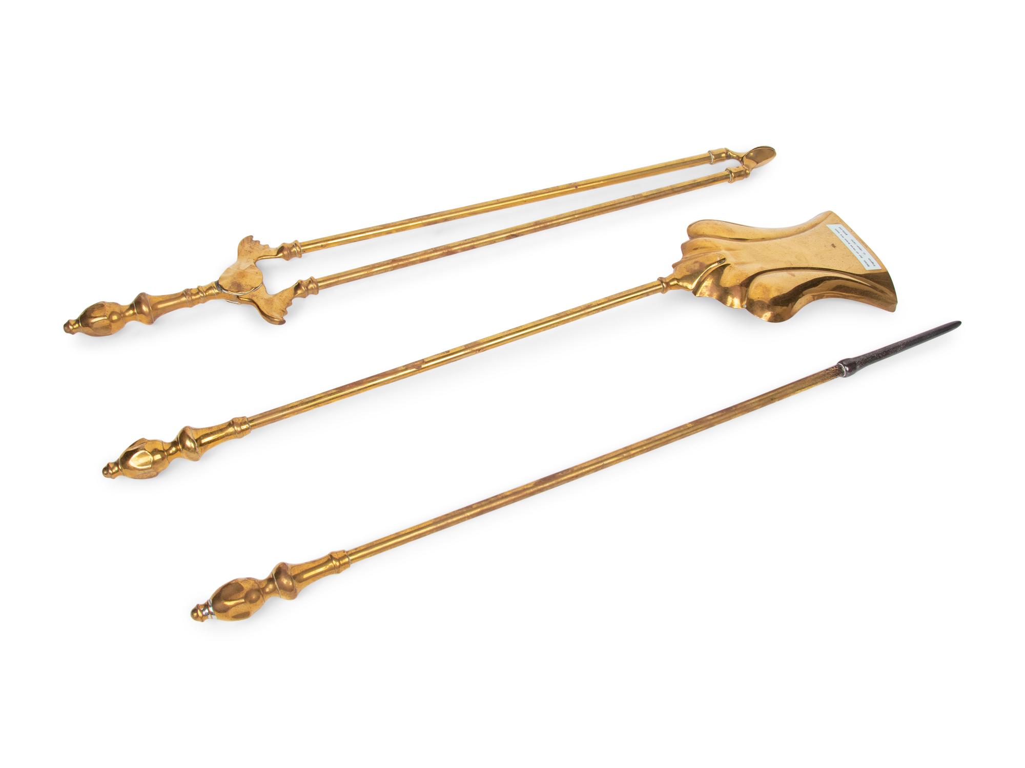 A Set of English Brass Fireplace Tools