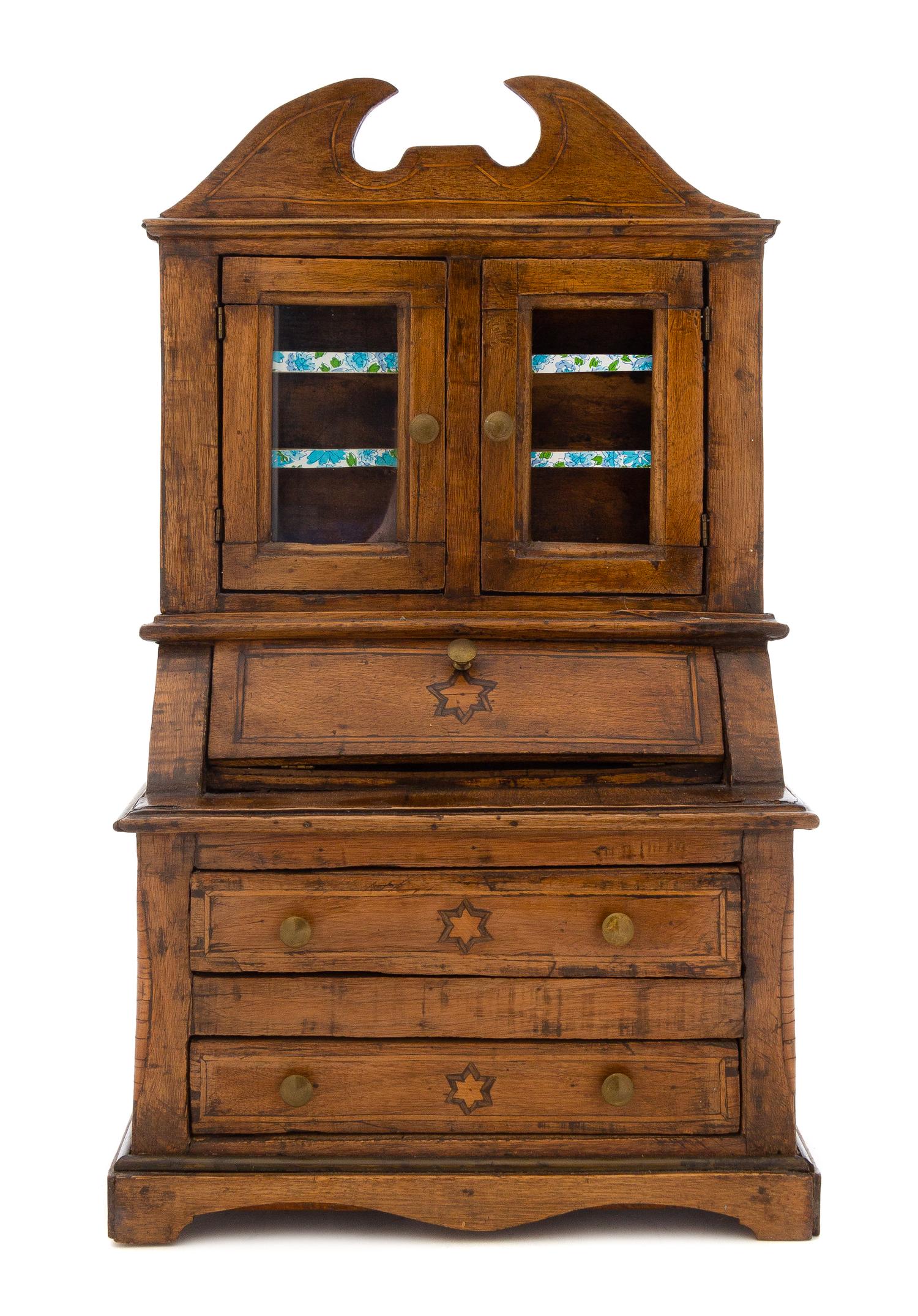 A Continental Diminutive Fruitwood Secretary Bookcase Height 17 1/4 inches. — 19TH CENTURY