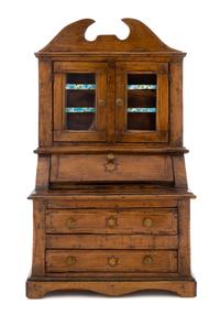 A Continental Diminutive Fruitwood Secretary Bookcase Height 17 1/4 inches. — 19TH CENTURY